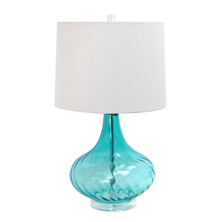 ELEGANT DESIGNS Glass Table Lamp with Fabric Shade, Light Blue LT3214-BLU